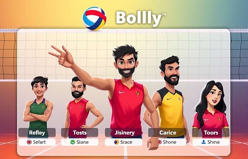 Bolly Spike Volleyball character selection screen showing diverse Indian players
